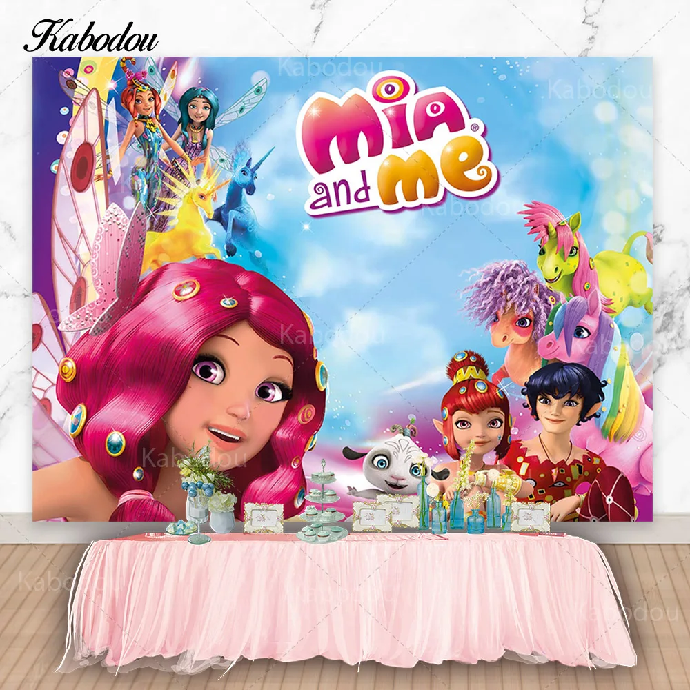 Kabodou Mia And Me Photo Fondale Per Ragazze Compleanno Fotografia Sfondo Cartoon Unicorn Decorazioni Banner Booth Puntelli