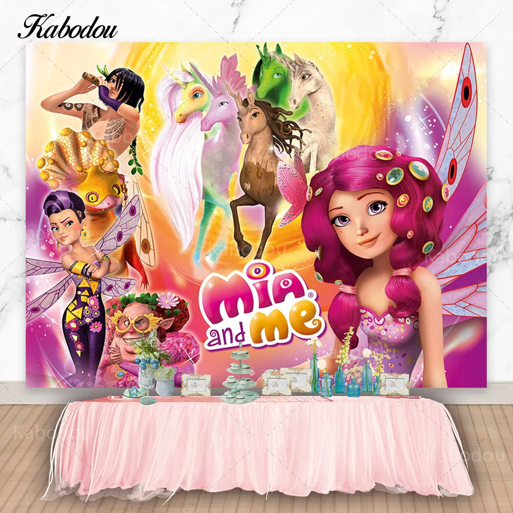 Kabodou Mia And Me Photo Background Compleanno Fotografia Unicorno Sfondo Pink Fairy Vinyl Poliestere Decorazioni Banner