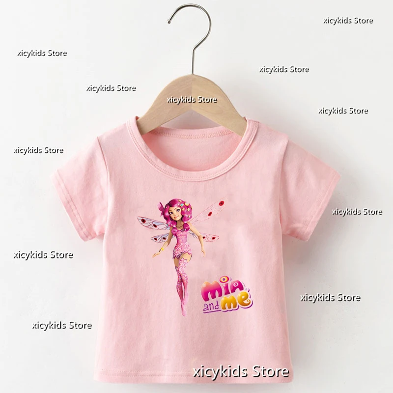 Kawaii Girls T-Shirt Anime Mia And Me: The Hero Of Centopia Cartoon Girls Pink Clothes Cute Children'S Clothes Tshirt 2-12 Th