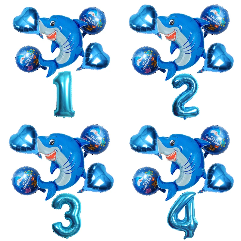 6Pcs Digit Shark Pellicola Di Alluminio Palloncino Vestito Bambini Compleanni Decorazione Del Partito Forniture Baby Bathing Bambini Giocattoli Annive
