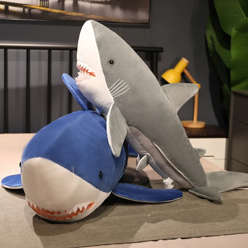 Hot 1Pc 60Cm-130Cm Giant Plush Toys Stuffed Sawtooth Shark Plush Doll Big Soft Sleep Pillow Grey Blue Shark Toy Baby Kids Gift