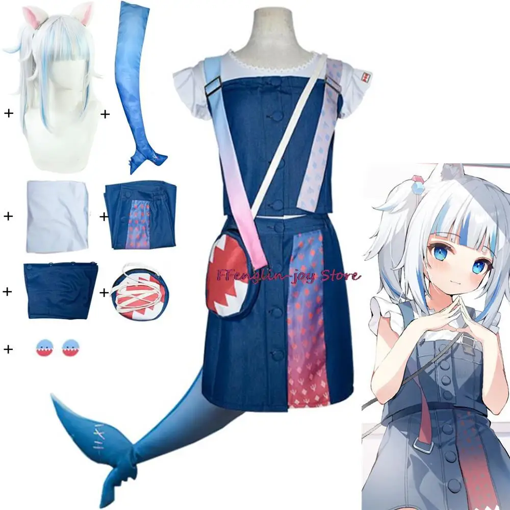 Youtuber Vtuber Holovive English Eng Gawr Gura Apex Predator Baby Shark George Cosplay Costume Halloween Anime Suit Prop Parrucca