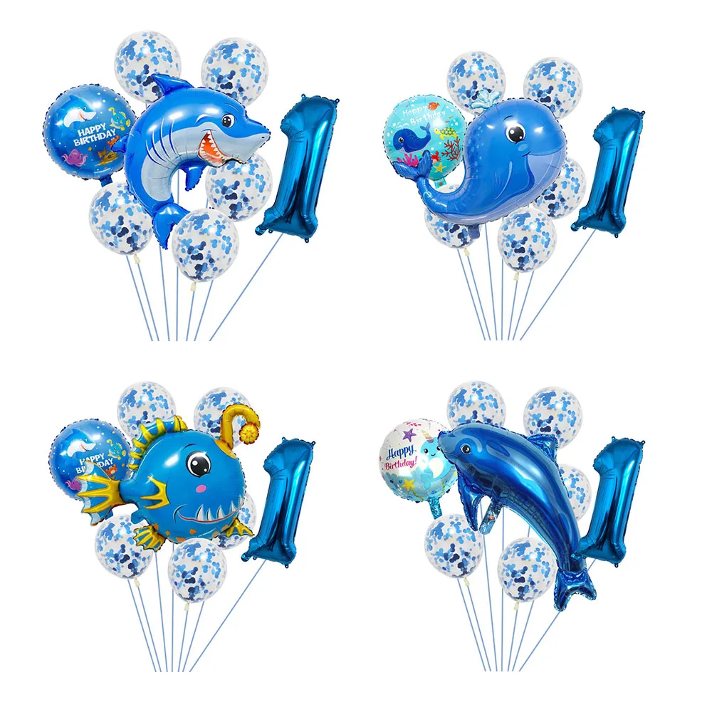 1 Set/Pacco Sea Animal Birthday Party Decorations Baby Shower Balloons Shark Dolphin Whale Octopus Cartoon Palloncini In Alluminio