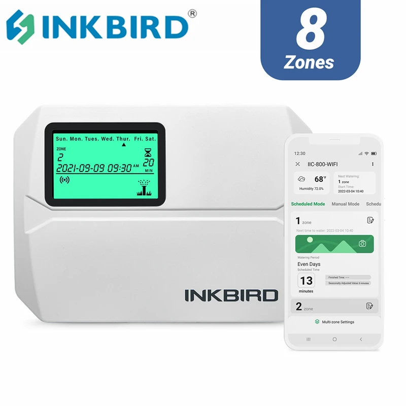 Inkbird Controllo A 8 Zone Wi-Fi Smart Sprinkler Controller Timer Di Irrigazione Per Interni/Esterni App Gratuita Monitor Supporta Rain Skip