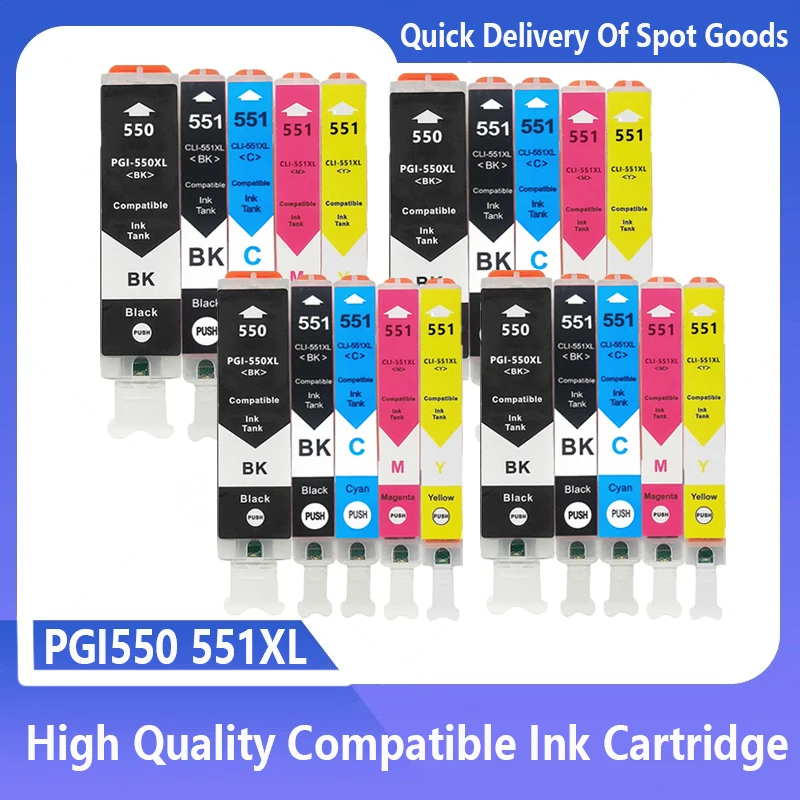 Cartucce Di Inchiostro Compatibili Pgi550 Cli551 Pgi-550 Cli 551 Pgi-550 Cli-551 Per Stampanti Canon Mg6350 Mg7150 Ip8750 Ip7250