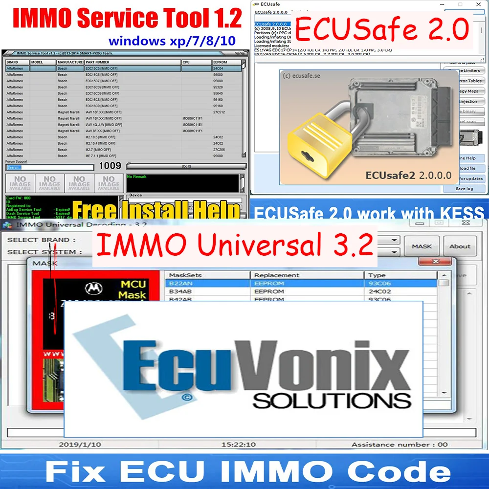 3 Software Pack Ecusafe 2.0 + Immo Universal 3.2 + Edc 17 Immo Service Tool V1.2 Ecu Safe 2.0 Per Autocarri Funziona Con Kess