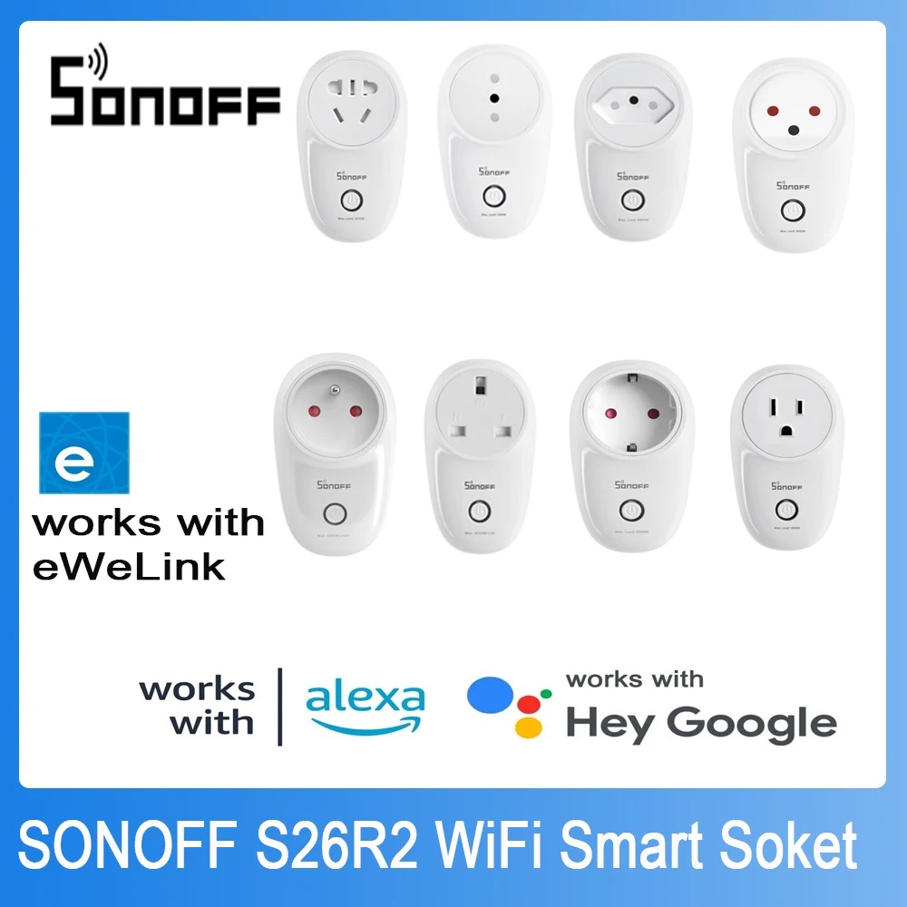 Sonoff S26R2 Wifi Smart Plug Wireless Smart Socket Switch Timing Smart Voice Remote Control Tramite Ewelink Google Alexa
