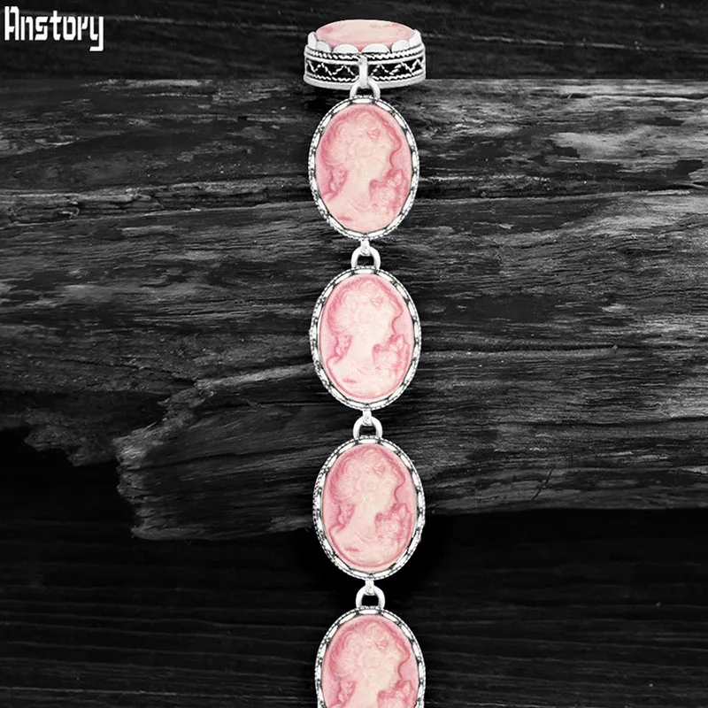 Ovale Lady Regina Cameo Strand Bracciali Per Le Donne Look Vintage Argento Antico Placcato Monili Di Modo Tb307