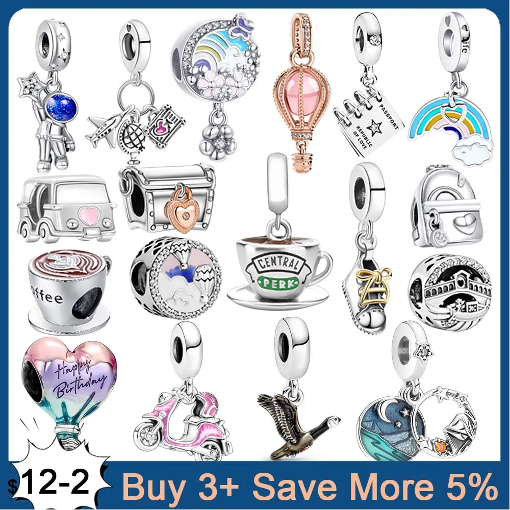 Vendita Calda 925 Sterling Silver Charm Travel Globe Plane Valigia Beads Fit Original Charm Bracciale Creazione Di Gioielli Regalo Donna Fai Da Te
