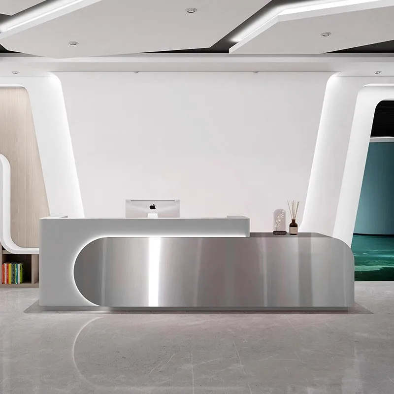 Bar White Front Desk Modern Office Receptionist Lautry Cabinet Register Parrucchiere Counter Shop Cash Pulpitos Leggio Furniture