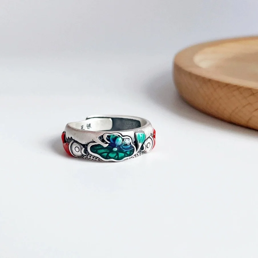 Ny 2023 New Pesci Lotus Prajna Jackfruit Heart Sutra Anello Mobile Anello Stile Etnico Femminile