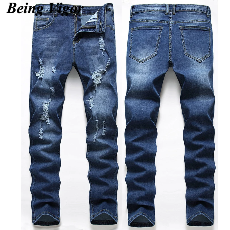 Essere Vigor Elegante Denim Blu Elasticizzato Super Fit Jeans Strappati Da Uomo Pantaloons Jeans Skinny Homme Штаны Оверсайз