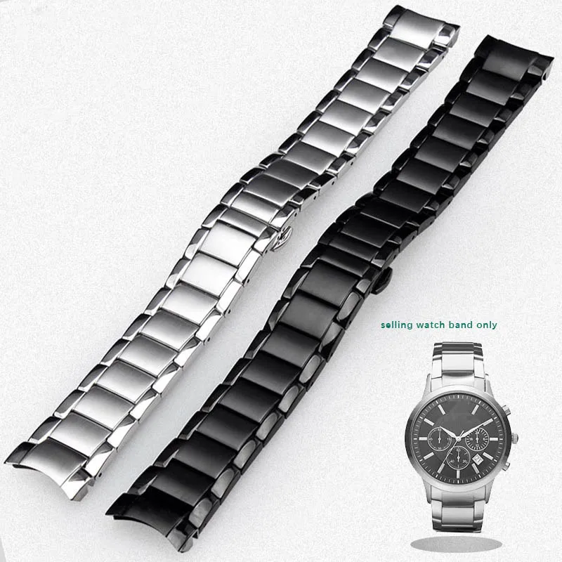 Per Armani Ar2448 2447 2432 2433 2458 2434 Cinturino In Acciaio Inossidabile Solido Accessori Per Cinturino Di Tendenza Moda Cinturino Nero 22Mm