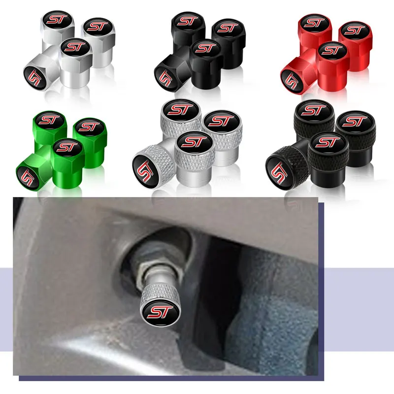 St Logo Car Wheel Tire Valve Caps Stem Case Decor Per Ford Focus Fiesta Puma Mondeo Kuga Coperture Antipolvere Accessori 4 Pezzi