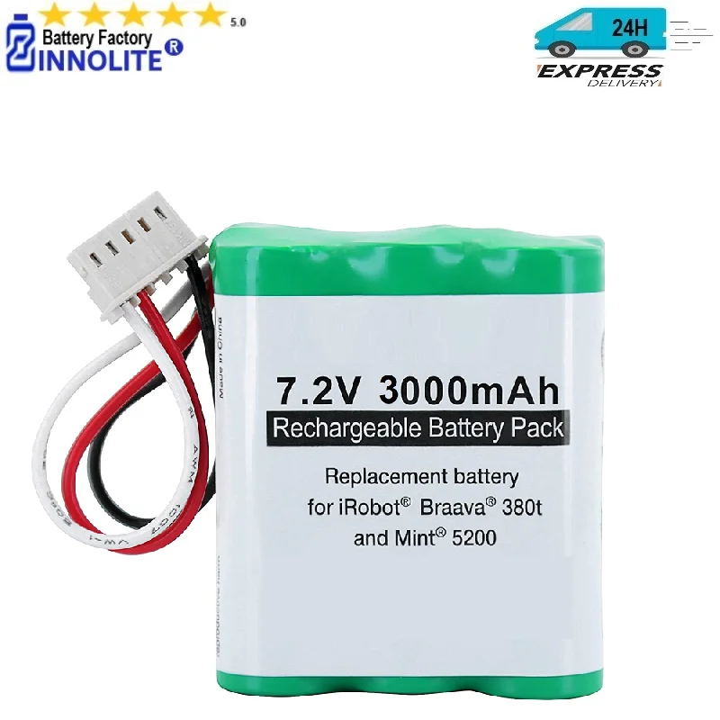Batteria Di Ricambio 7.2V 3000Mah Per Irobot Braava 380 380T 390 390T & Mint 5200 5200B 5200C