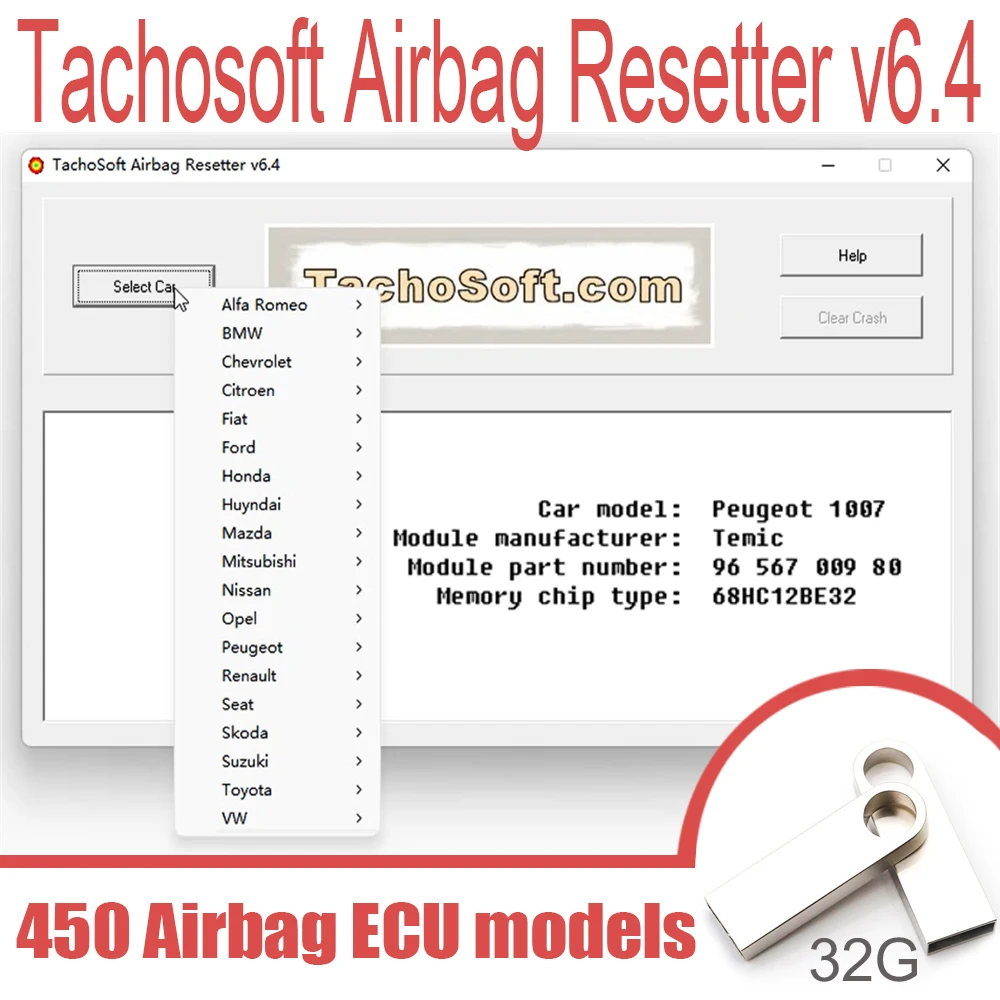 Eliminazione Del Software Crashdata Resetter Airbag Tachosoft V6.4 Da Airbag Ecu Dump Con 450 Airbag Ecu Modelli Eprom Mcu Cars