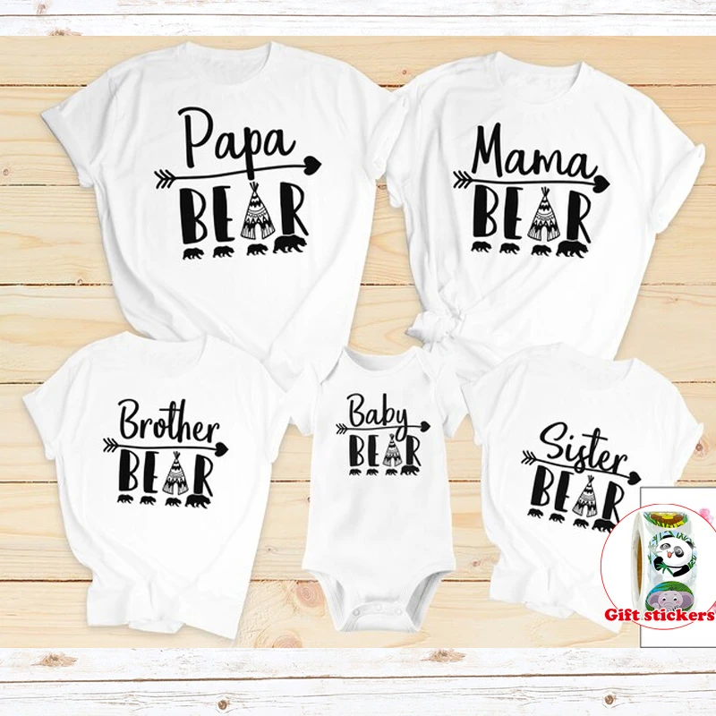 Mama Papa Bear T Shirt Family Baby Bear Magliette Bianche Family Brother Sister Bear T-Shirt Manica Corta Camicie Abbinate Alla Famiglia