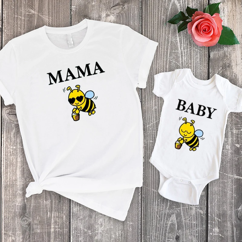 Bee Family Shirt Mama Bee Tshirt 2022 Set Di Moda Papa Mommy And Me Outfit Stampa Cotone Papà Abiti Coordinati Nuovo