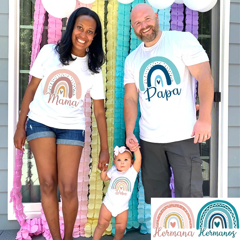 Rainbow Family Matching Outfit Papa Mama And Me Family Shirt Fashion Baby Body Brother Sisters Family Life Outfits Look