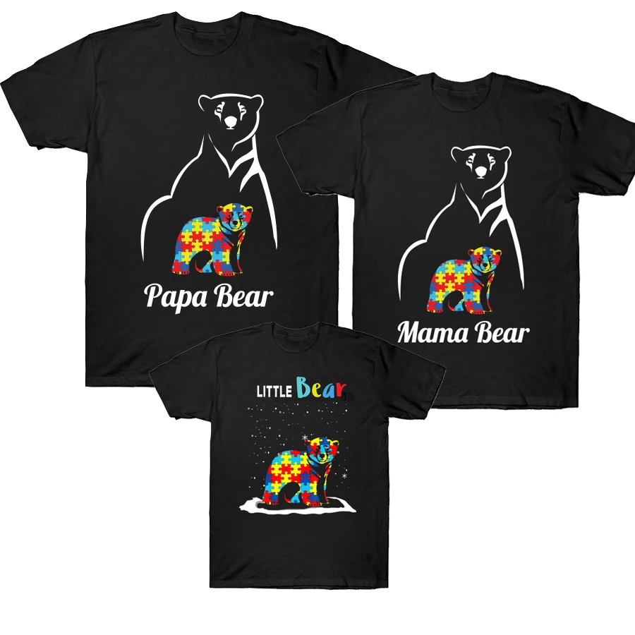 Papa Bear Mama Bear Little Bear T-Shirt Autismo Famiglia Abbinamenti Abiti Papà Mamma E Bambini Autismo Consapevolezza Famiglia Set Camicia Regalo