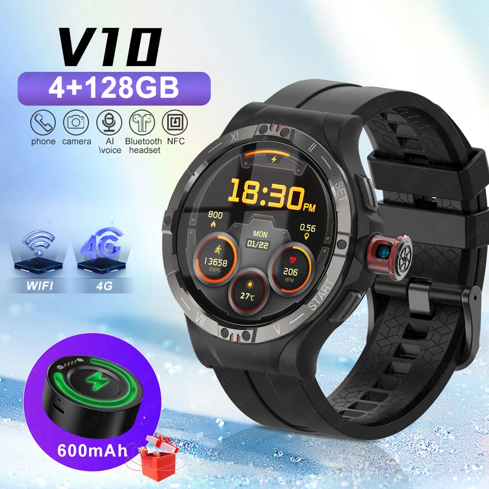 Originale Nuovo V10 Smart Watch Uomini Aggiornamento Chip Sim Card Call Wifi Android10.1 Gps Telescopico 120 ° Rotary Camera 2G + 16G Smartwatch