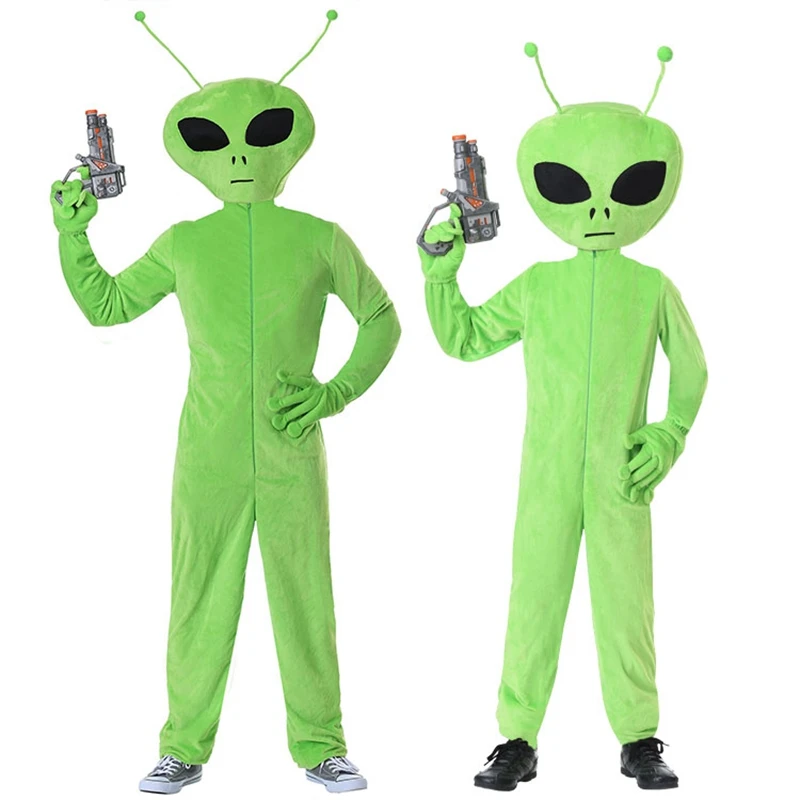Green Alien Kids Adult Fancy Dress Space Martian Halloween Science Fiction Kids Costume Outfit For Boys Men