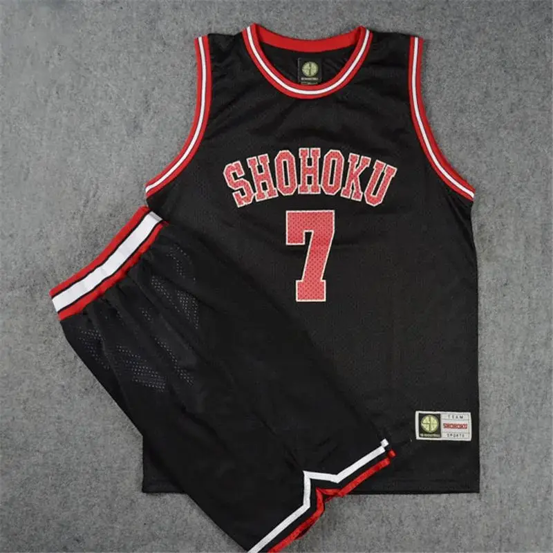 Anime Shohoku School Basketball Team Jersey Set Slam Dunk Rukawa Hanamichi Sakuragi Black Jersey Set Costume Cosplay Uniforme