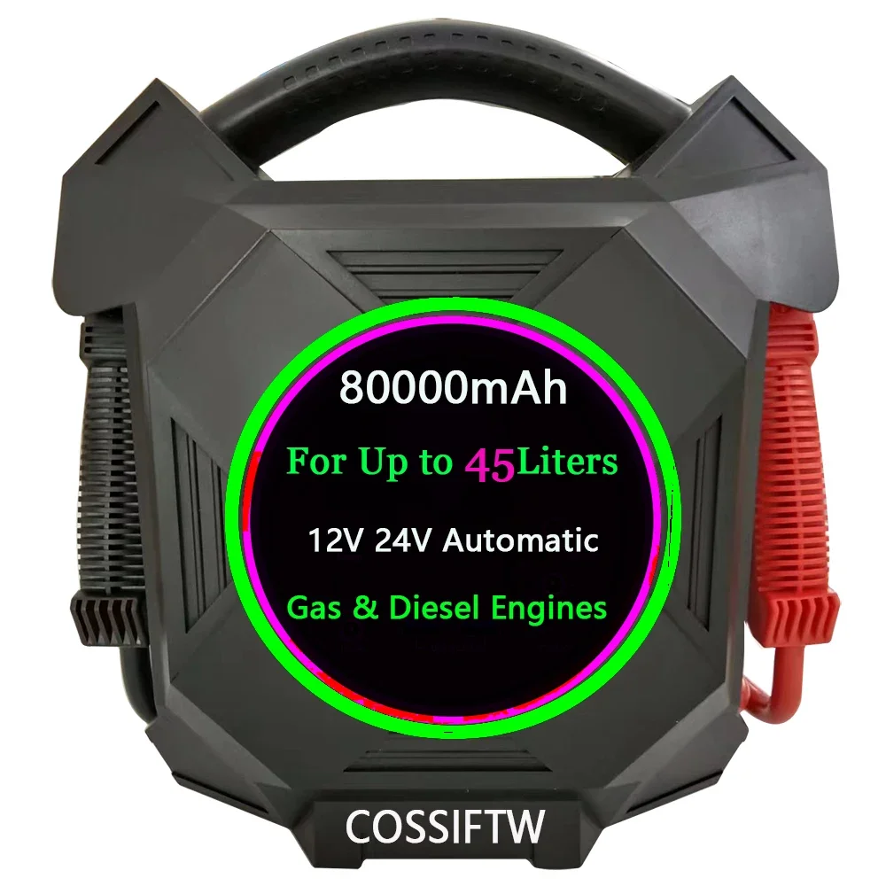 Cossiftw 80000Mah Jump Starter 18000A 12V/24V Interruttore Automatico Batteria Portatile Booster Pack E Cavi Jumper Commerciali
