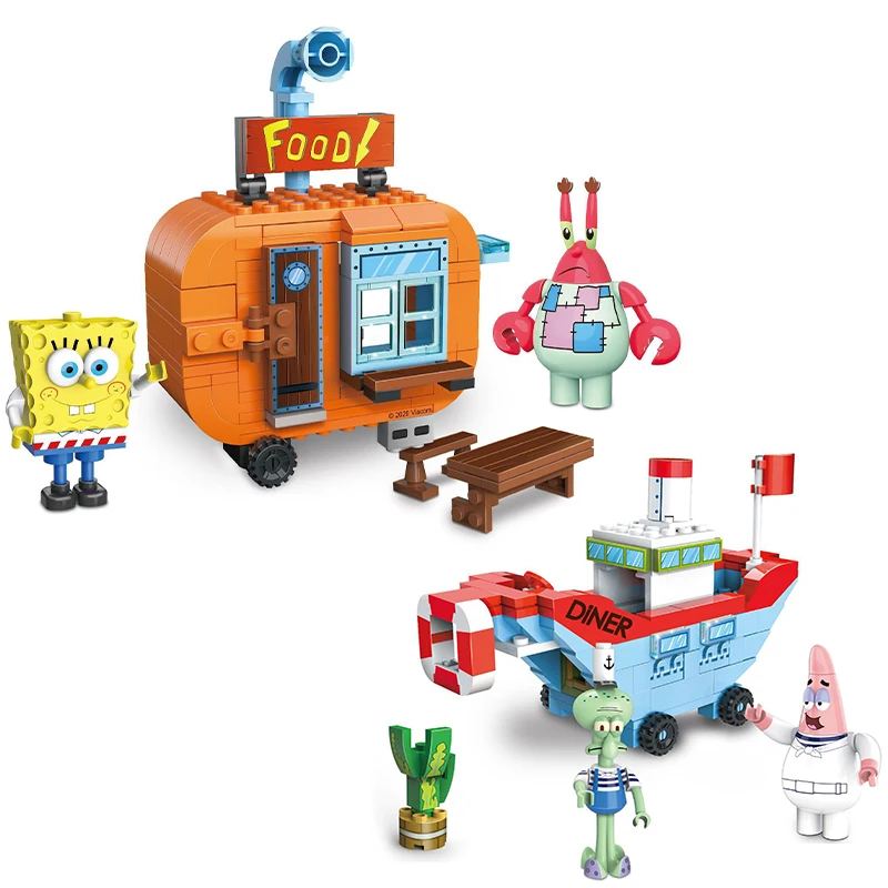 Cartoon Spongebob Squarepants Building Block Kit Classic Bikini Bottom Krusty Krab Model Bricks Patrick Star Set Giocattoli Per Bambini Regali