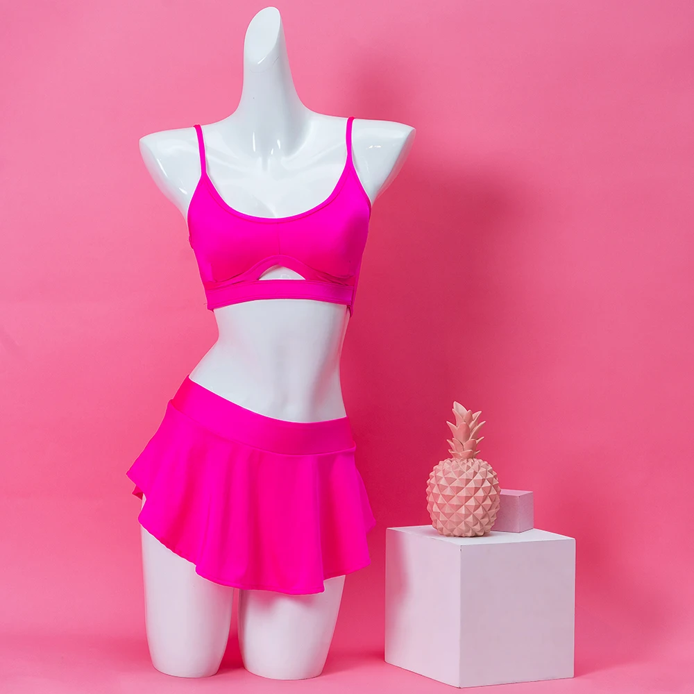 Hope & Win 2022 I Più Nuovi Abiti Da Pole Dance Sexy Women Skort-Shorts E Gonne Party Clubwear Shekey Set Hot Pink Shiny Lyca