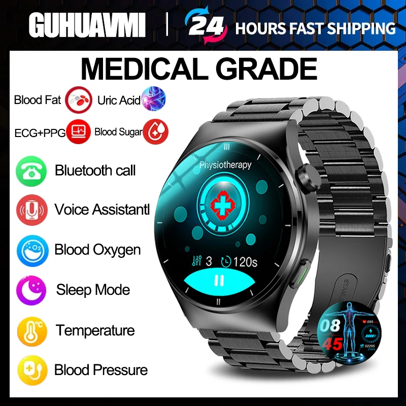 Ecg + Ppg Three High Laser Health Therapy Smart Watch Men Blood Sugar Blood Fat Acido Urico Orologi Bluetooth Call Sport Smartwatch