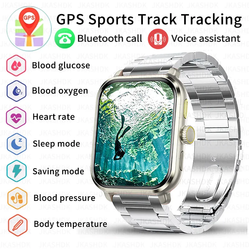 2024 New Blood Sugar Smart Watch For Men Bluetooth Call Blood Glucosio Blood Pressure Misurazione Della Temperatura Corporea Smartwatch