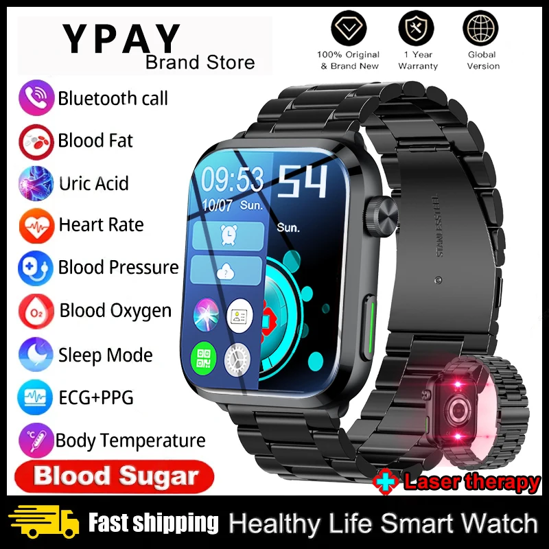 2024 Nuovo Hrv Ecg + Ppg Non Invasivo Glucosio Nel Sangue Smart Watch Uomo Vetro Zaffiro Full Touch Screen Sport Bluetooth Call Smartwatch