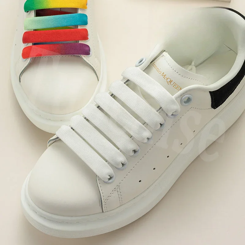 1 Paio Mcq Nero Bianco Lacci Delle Scarpe Arcobaleno Lacci Delle Scarpe Mc Queen Sneaker Scarpe Casual Lacci Gradiente 12Mm Larghezza Lacci Delle Scar