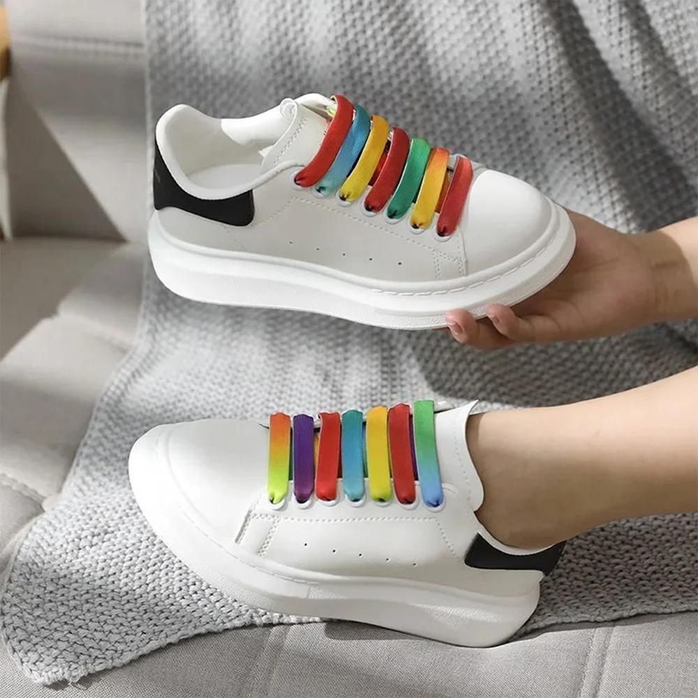 2 Pz Mcq Nero Bianco Lacci Delle Scarpe Arcobaleno Lacci Delle Scarpe Mc Queen Sneaker Scarpe Casual Lacci Gradiente 12Mm Larghezza Scarpe Piatte Lacc