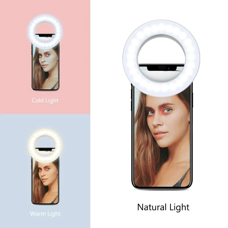 Ring Light Phone Selfie Stick Led Clip-On Lampada Rotonda Ricaricabile Live Stream Per Smartphone Laptop Ipad Ipone
