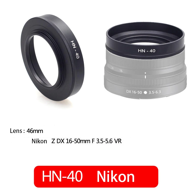 46Mm Nikon Hn-40 Hood Nikon Micro Single Camera Z50 Z30 Zfc Lens Z 16-50Mm Set Accessori Nero Argento Metallo Materiale