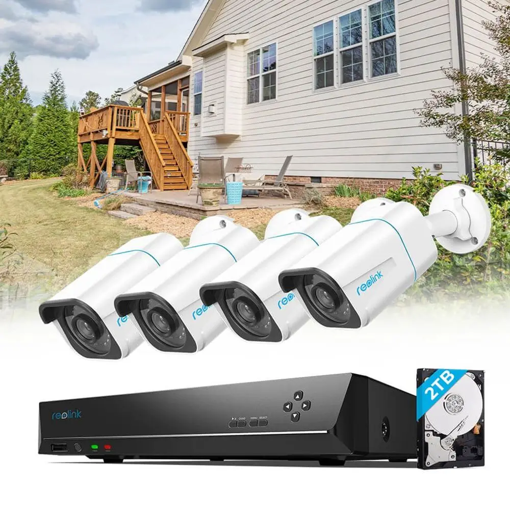 Reolink Rlk8-810B4-A 4K 8Mp Poe Camera 8Ch Nvr System Security Kit Con Rilevamento Di Persone/Auto Integrato 2Tb Hdd 24/7 Monitoraggio