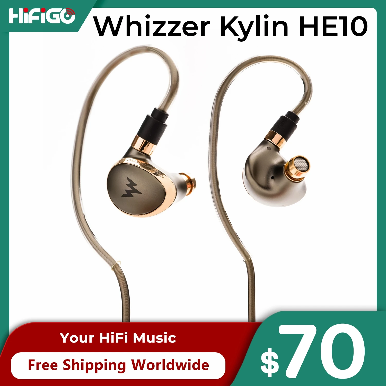 Whizzer Kylin He10 10.2Mm Carbon Nanotube Dynamic Driver Auricolare In-Ear Hifi Iems Con Cavo Ofc Placcato Argento 5N 2-Pin 0.78Mm