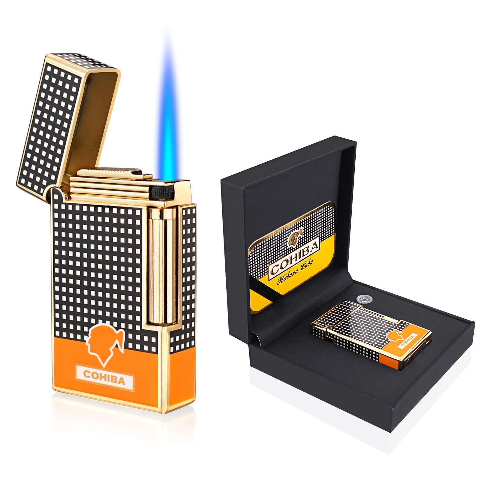 Accendisigari Cohiba Torch Jet Flame Accendino Ricaricabile A Gas Butano Flintstones Con Punch Per Sigari Accessori Per Sigari Per Confezione Regalo