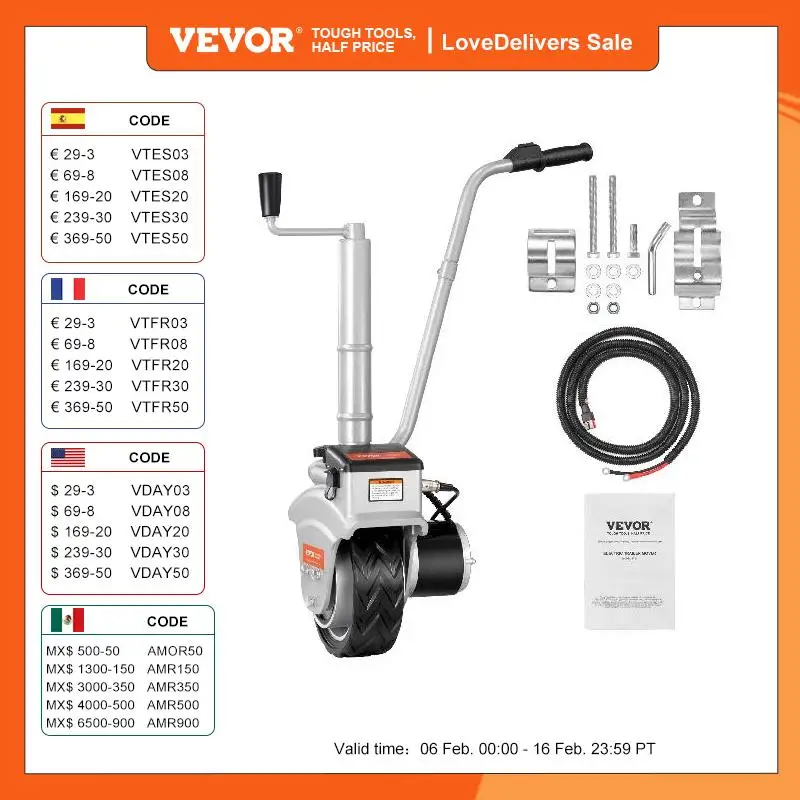 Vevor Carrello Per Rimorchio Elettrico 350W 12V Capacità Carico Max. 2268 Kg Per Rimorchio Di Barche Veicolo, Carrello Rimorchio Elettrico Pendenza & 