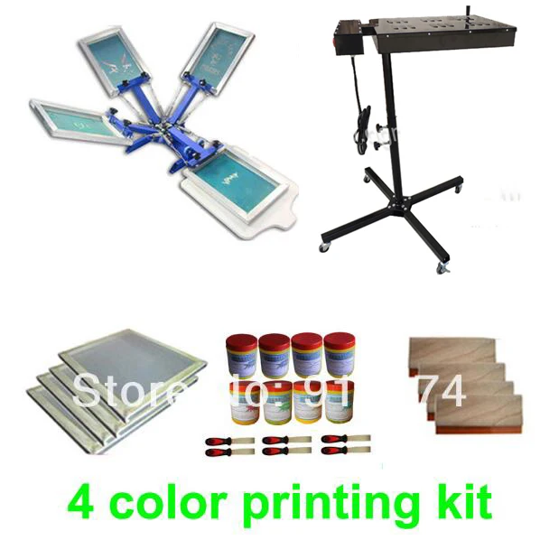 Spedizione Gratuita Veloce Kit Di Stampa Serigrafica A 4 Colori Flash Dryer Stampante Per T-Shirt Con Inchiostro Plastisol Con Cornice Allungata Tergi