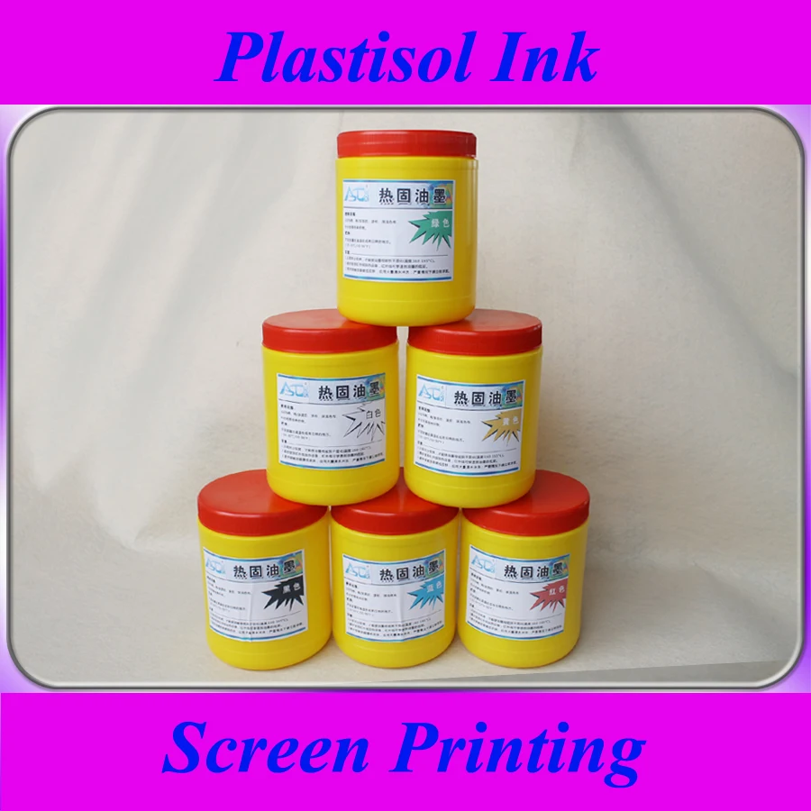 6 Bottiglie Di Inchiostro Plastisol Per Serigrafia, 500G/Bottiglia.