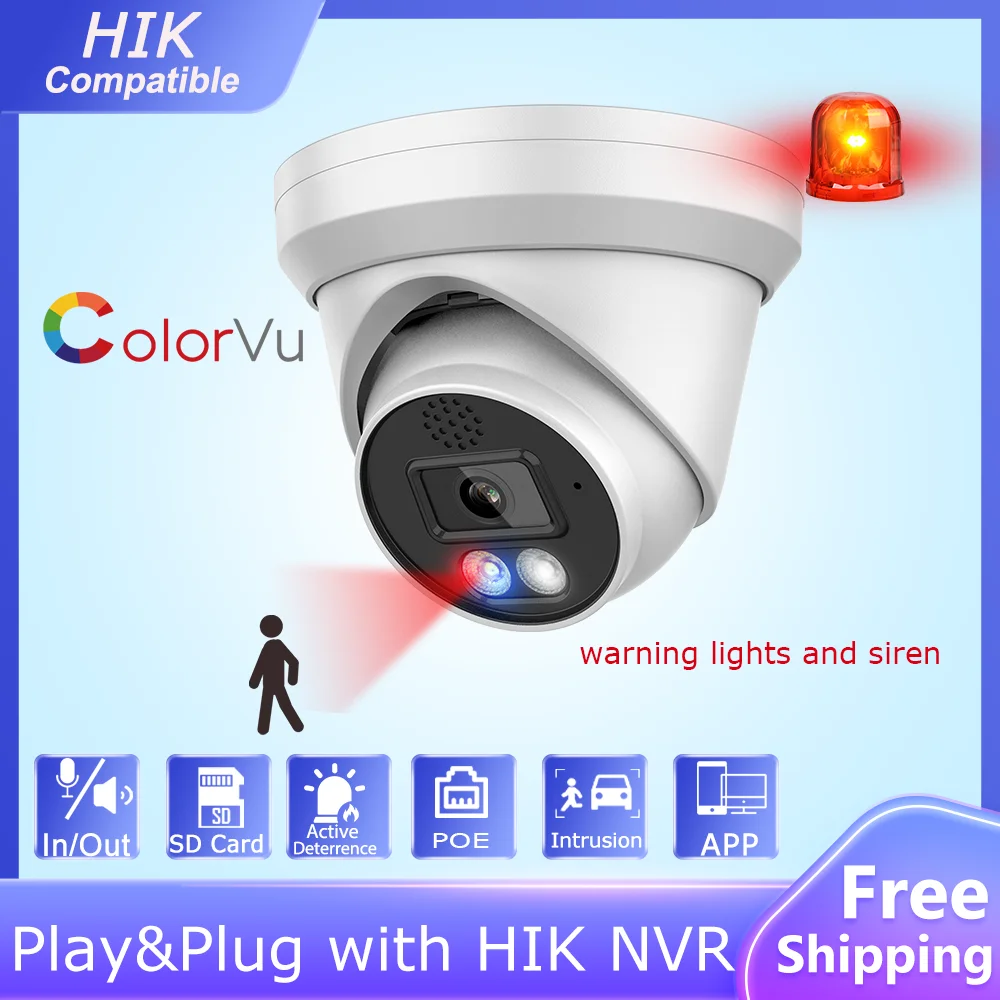 Hikvision Compatibile 8Mp Colorvu Ip Camera 2-Way Audio Sound And Light Alarm Slot Per Scheda Sd Plug & Play Hikvision Nvr P2P Remote