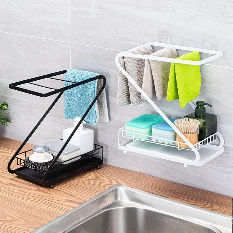 Towel Hanging Rack Soap Sponge Shampoo Cleaning Tools Drain Holder Kitchen Bathroom Sink Sundries Storage Shelf Organizer Basket