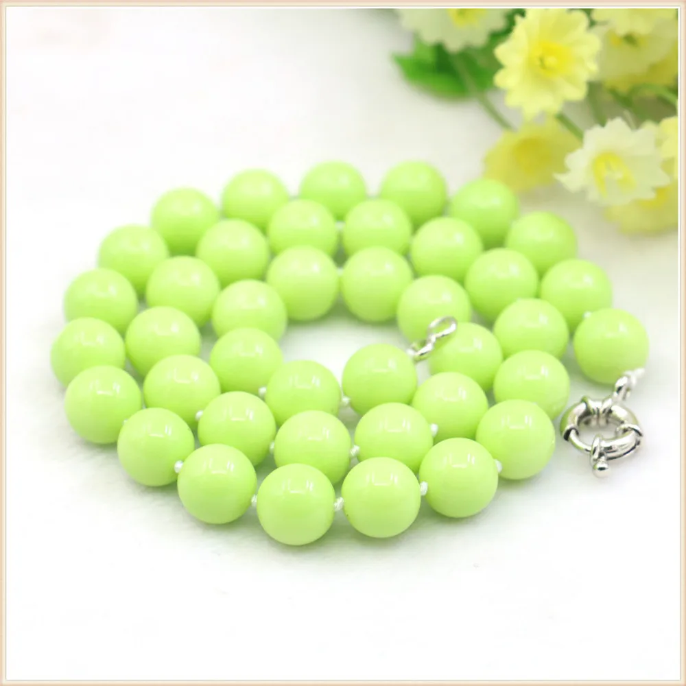 10Mm Round Pure Grass Green Glass Pearl Shell Collana Perline Neckwear Annodato Tra Ogni Bead Fashion Jewelry Making Design