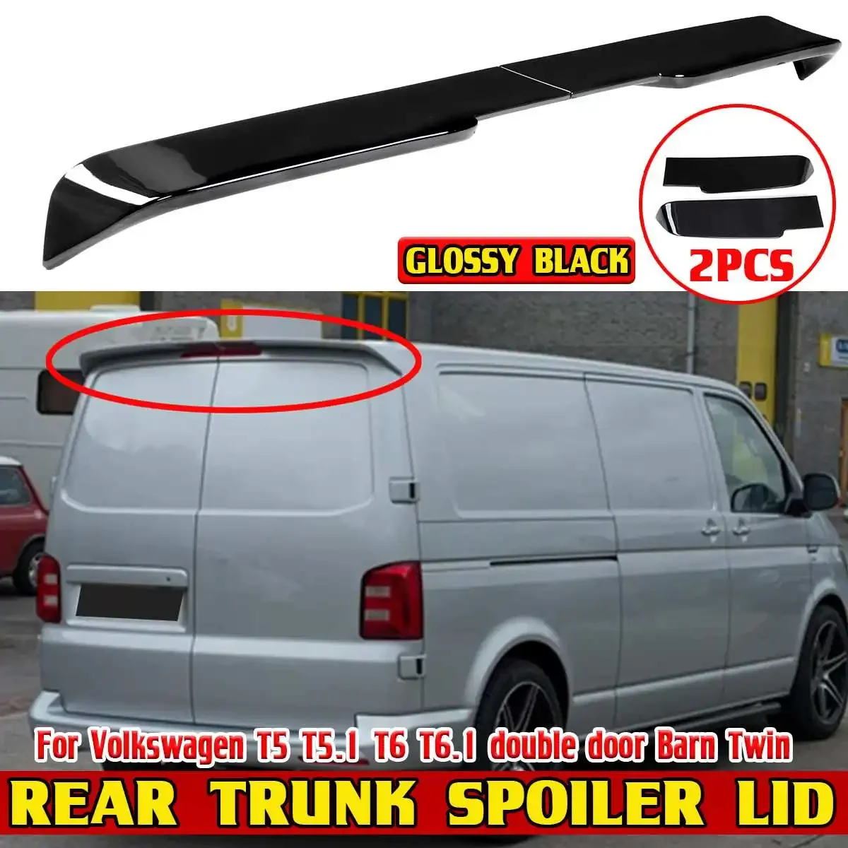 High Qiality 2X Car Spoiler Posteriore Lip Wing Per Volkswagen Per Vw T5 T5.1 T6 T6.1 Double Door Barn Twin Rear Trunk Spoiler Lip