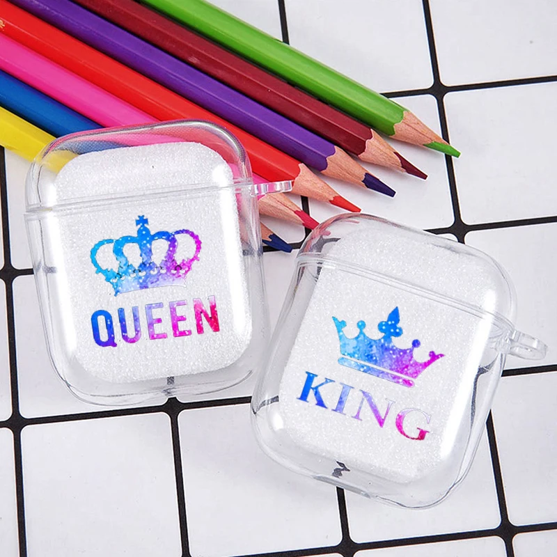 Fashion Letter King Queen Custodia Morbida In Silicone Tpu Per Airpods Pro 1 2 3 Custodia Per Auricolari Bluetooth Senza Fili In Silicone Trasparente
