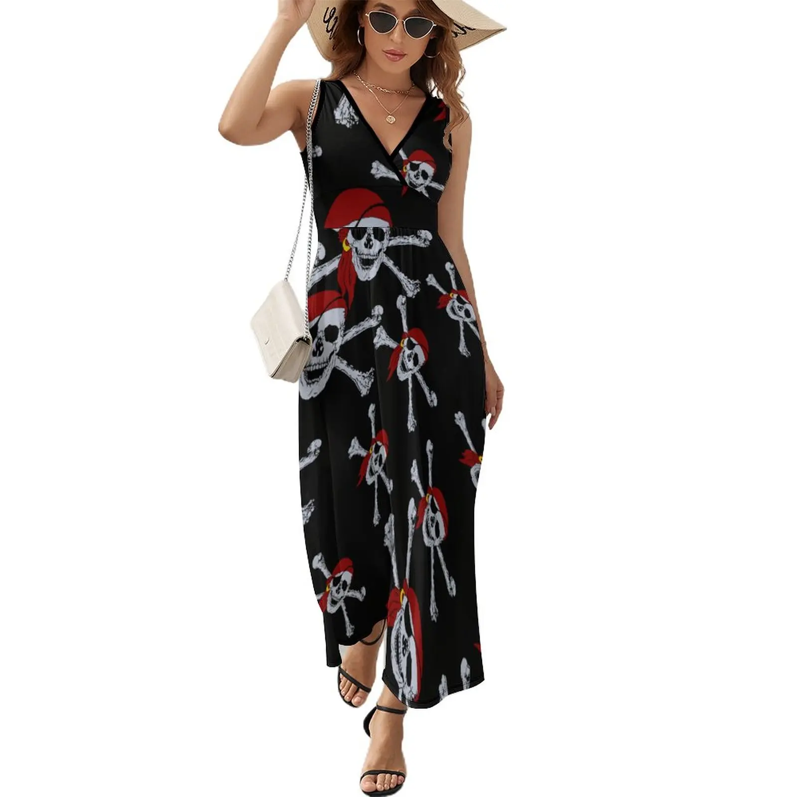 Jolly Roger Pirate Skull Dress Street Fashion Boho Beach Abiti Lunghi Donna Kawaii Custom Maxi Dress Regalo Di Compleanno