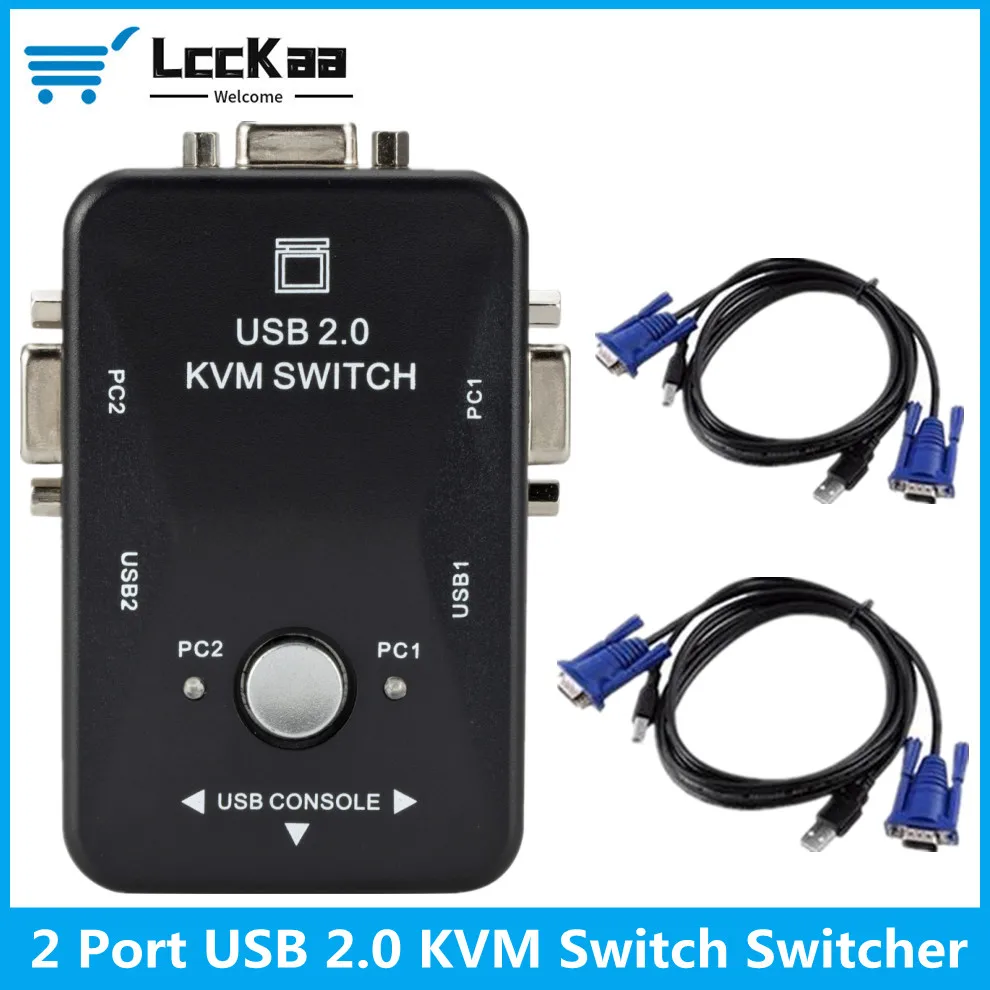 Lcckaa Usb 2.0 Kvm Switch 2 Porte Vga Svga Switch Box Usb Kvm Mouse Switcher Tastiera 1920*1440 Vga Splitter Box Sharing Switch